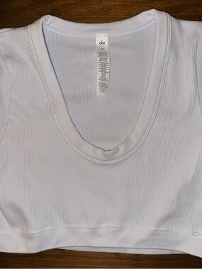 ALO Yoga White Ribbed Scoop Neck Crop